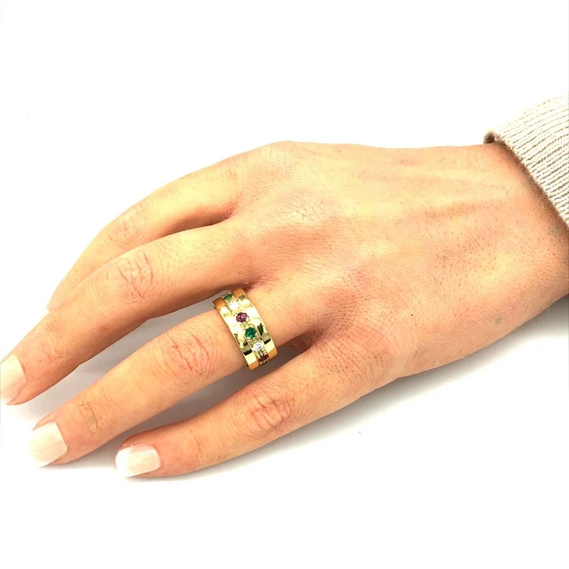 Ring Gelbgold 750 - 18 ct. mit Brillanten, Rubinen und Smaragden
