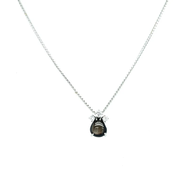 Kette mit Stern-Saphir & Brillanten Anhänger Weißgold 750 - 18 ct.