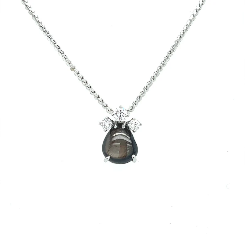 Kette mit Stern-Saphir & Brillanten Anhänger Weißgold 750 - 18 ct.