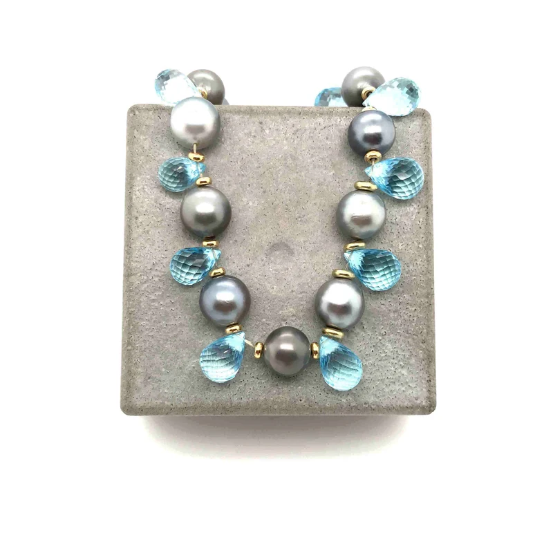 Tahitiperlenkette mit Topas Gelbgold 585