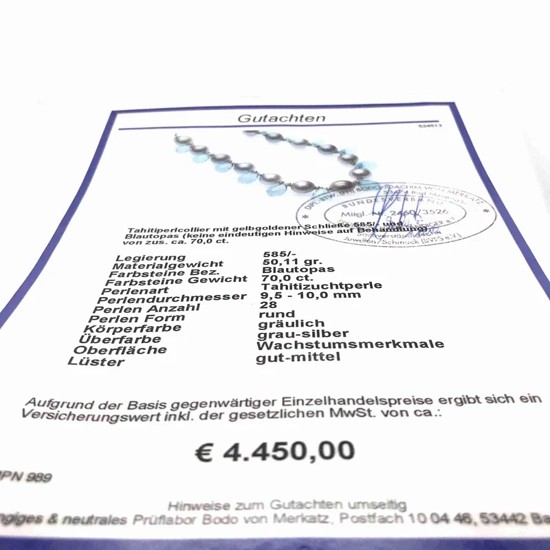 Tahitiperlenkette mit Topas Gelbgold 585