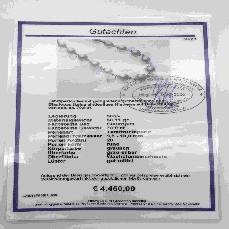 Tahitiperlenkette mit Topas Gelbgold 585