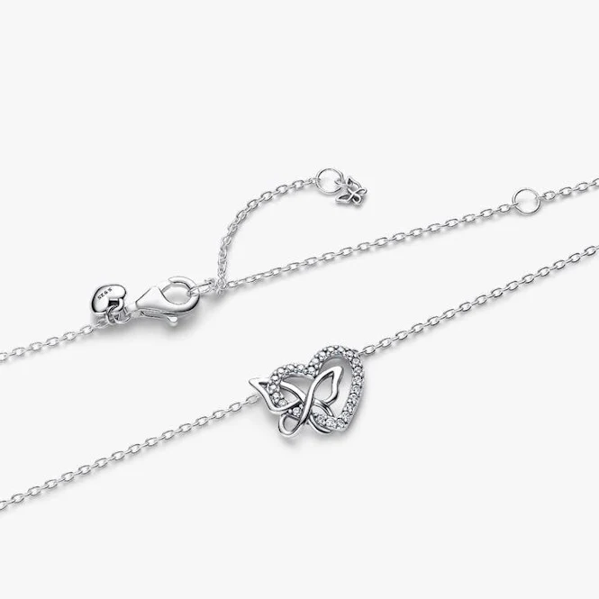 Entwined Heart & Butterfly Pendant Necklace