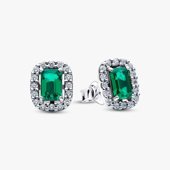 Sparkling Rectangular Green Stud Earrings