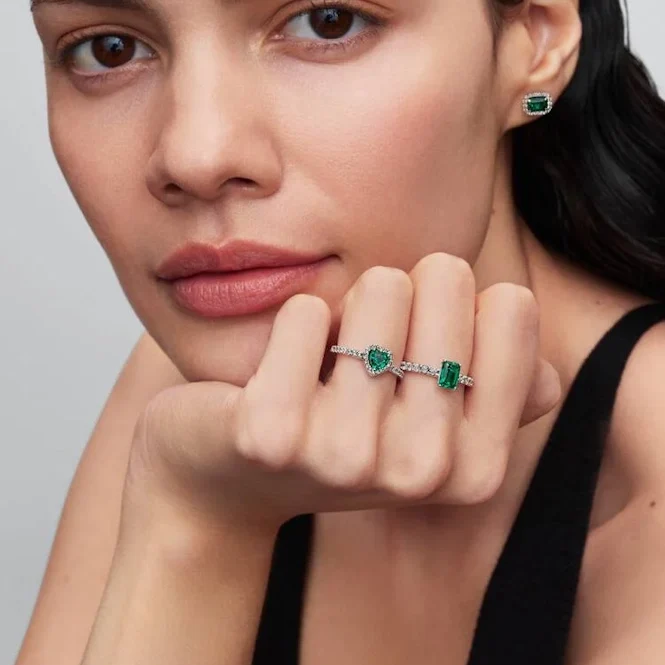 Sparkling Rectangular Green Stud Earrings