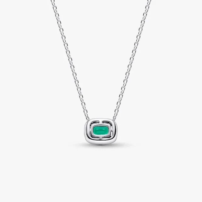 Rectangular Sparkling Green Halo Pendant Necklace