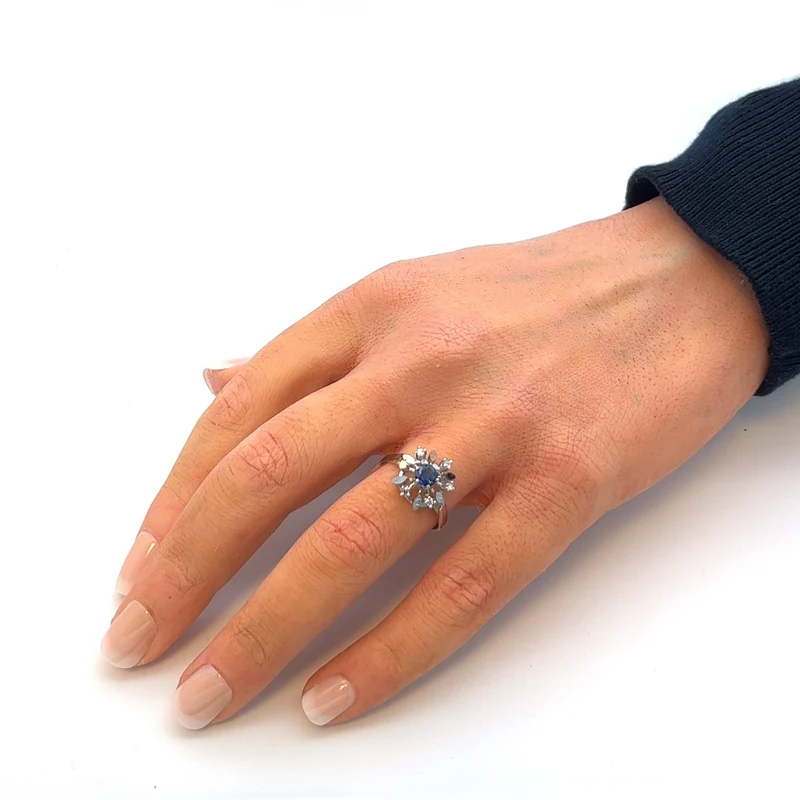 Ring mit Saphir & Brillanten Weißgold 585 - 14 ct.