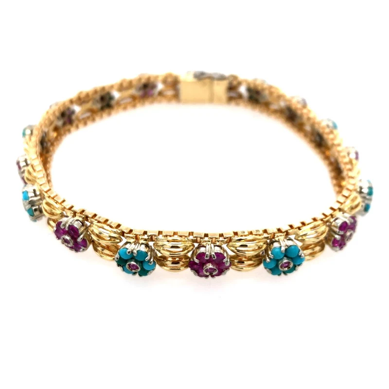 Armband Bicolor Gold 750 mit Rubinen und Türkisen