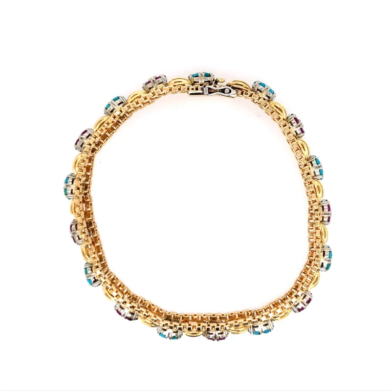 Armband Bicolor Gold 750 mit Rubinen und Türkisen