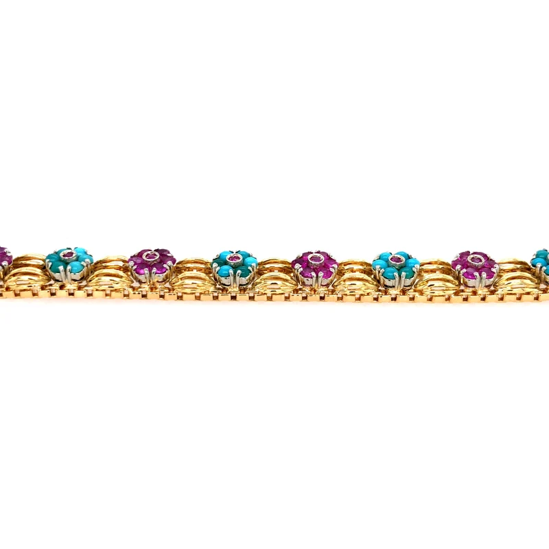 Armband Bicolor Gold 750 mit Rubinen und Türkisen