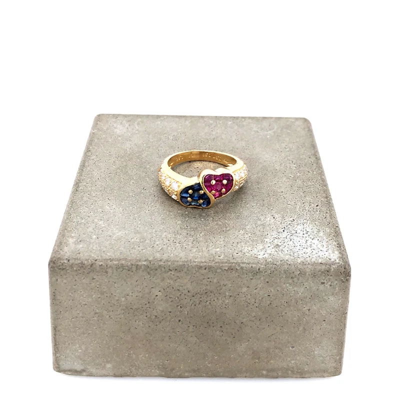 Ring Gelbgold 750 mit Saphiren, Rubinen & Brillanten