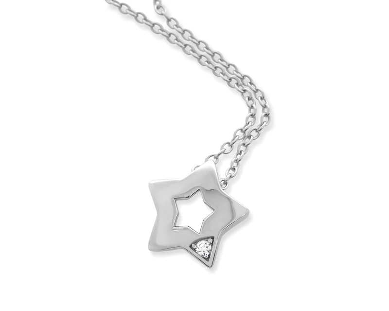 KETTE STERN MIT ZIRKONIA DAMEN STERN ANHÄNGER 925 SILBER
