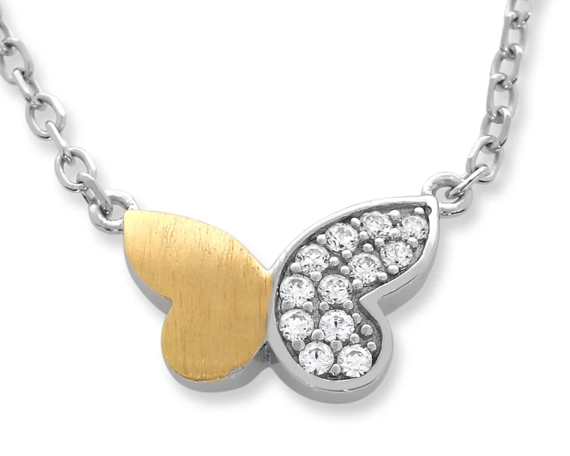 SCHMETTERLING KETTE 925 SILBER, ANHÄNGER BICOLOR MIT ZIRKONIA