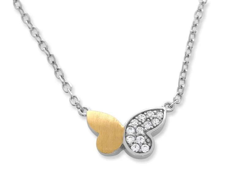 SCHMETTERLING KETTE 925 SILBER, ANHÄNGER BICOLOR MIT ZIRKONIA