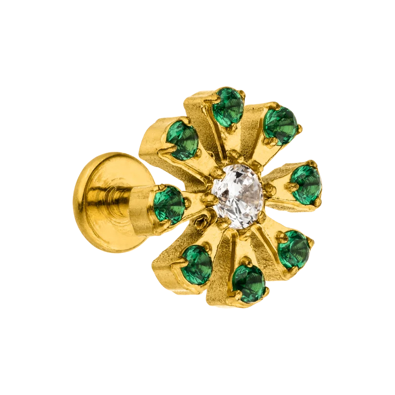 Emerald Bloom Labret Piercing 18K Vergoldet