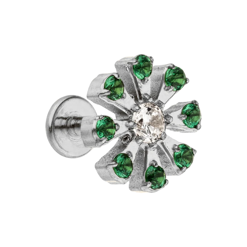 Emerald Bloom Labret Piercing 18K Vergoldet