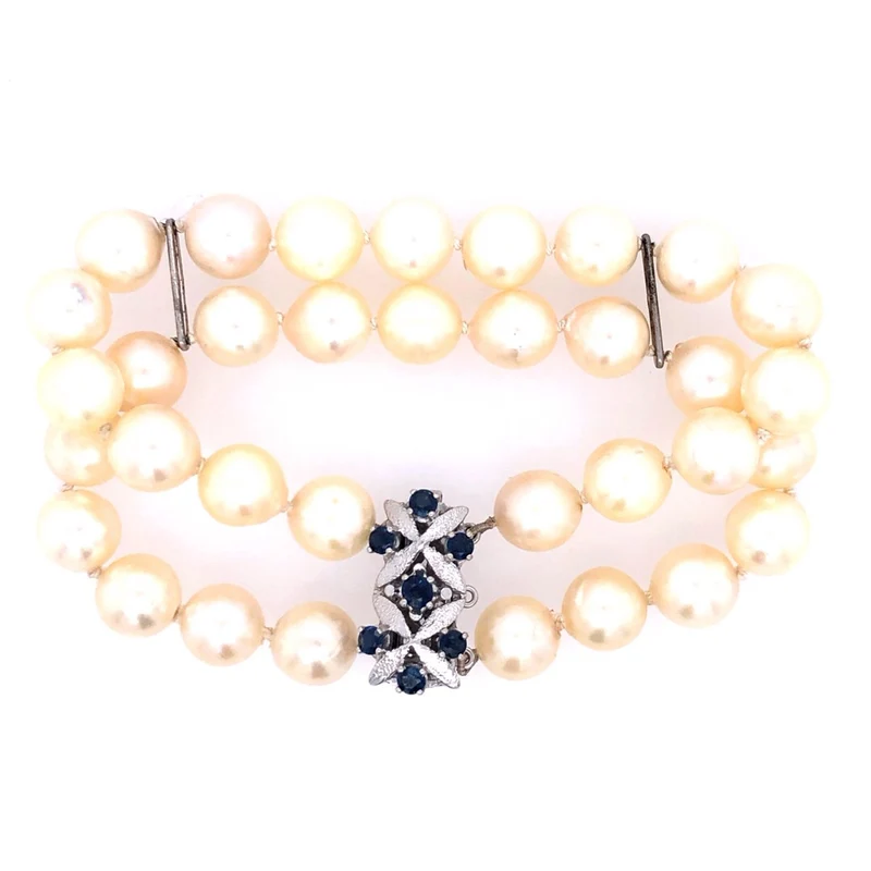 Perlenarmband mit Weißgold- & Safirverschluss