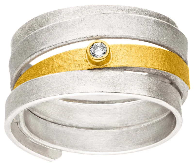 925er Silber Ring feingoldbelegt MANU R1383BR
