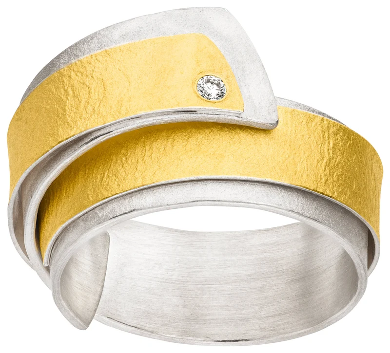 925er Silber Ring feingoldbelegt MANU R1378BR