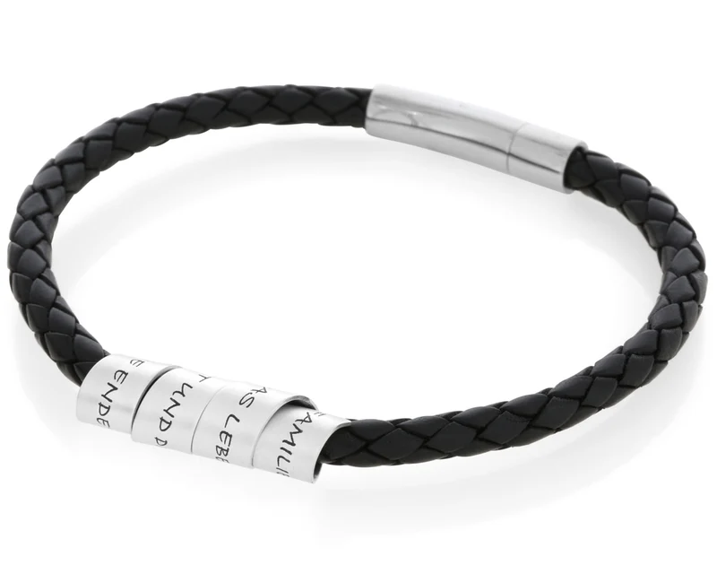 LEDERARMBAND FÜR HERREN SCHWARZES ARMBAND MIT GRAVUR MÄNNER ARMBAND MIT NAMEN