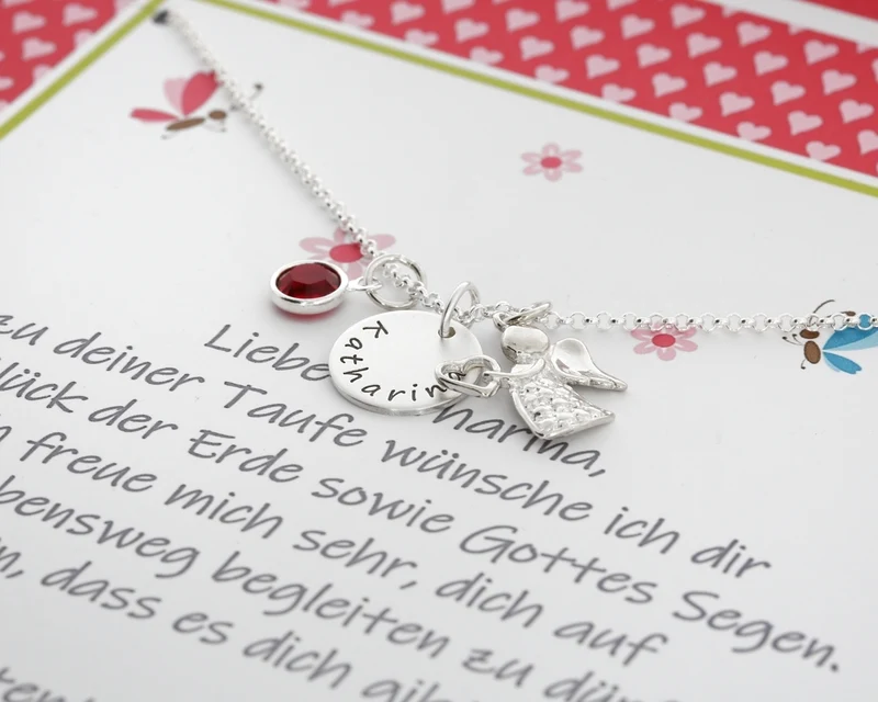 NAMENSKETTE 925 SILBER MIT GRAVUR, SCHUTZENGEL ANHÄNGER, TAUFKETTE, GESCHENK SCHACHTEL