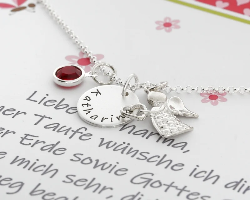 NAMENSKETTE 925 SILBER MIT GRAVUR, SCHUTZENGEL ANHÄNGER, TAUFKETTE, GESCHENK SCHACHTEL