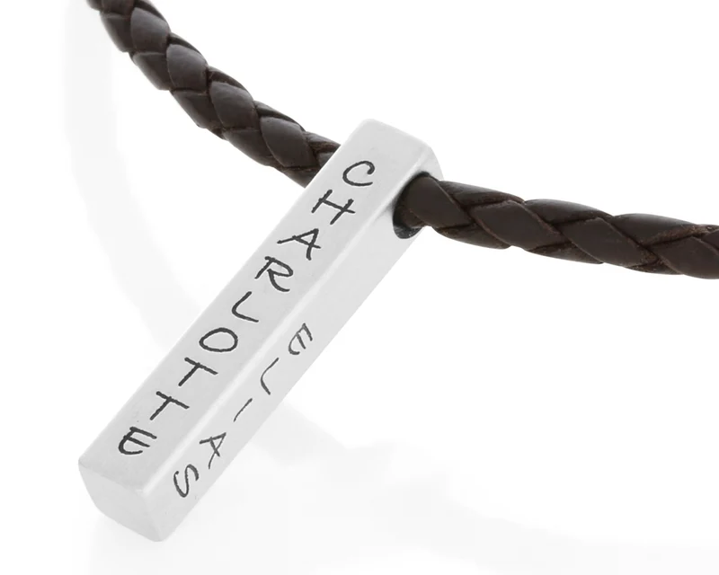 LEDERKETTE MIT925 SILBER BARREN HERREN KETTE MANN MÄNNERKETTE MIT GRAVUR