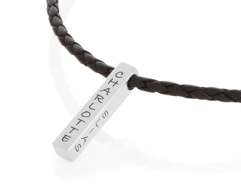 LEDERKETTE MIT925 SILBER BARREN HERREN KETTE MANN MÄNNERKETTE MIT GRAVUR
