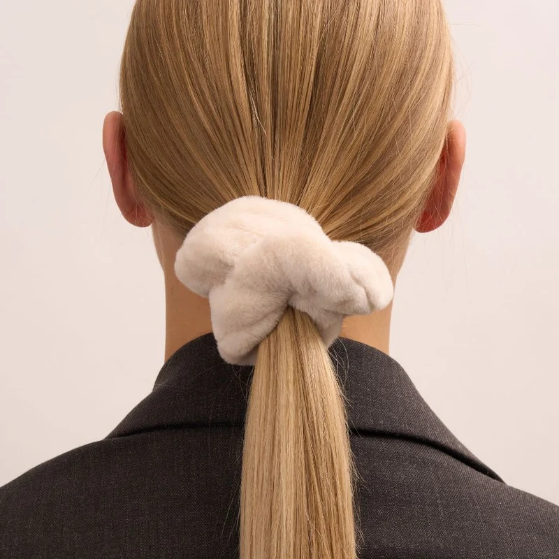 Cream Silky Soft Fluff Scrunchy