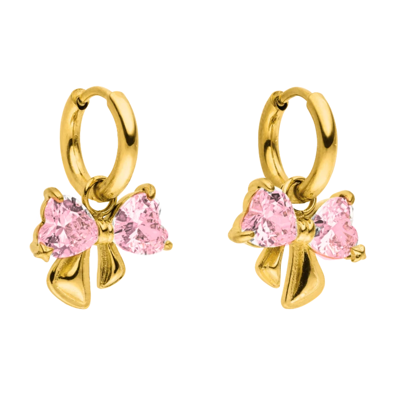 Pink Elegance Ribbon Huggie Ohrringe 14K Vergoldet