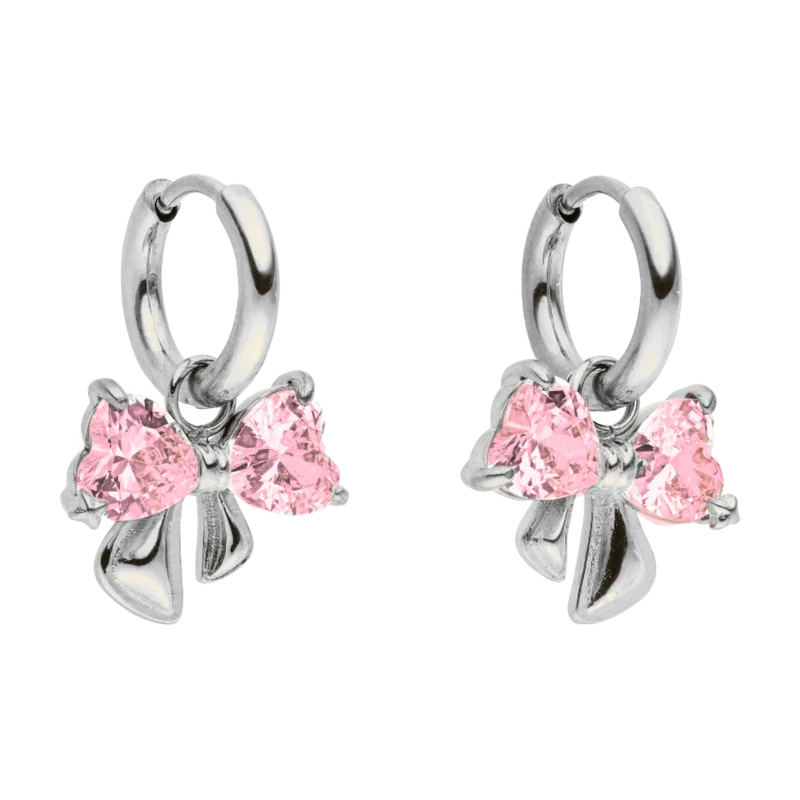 Pink Elegance Ribbon Huggie Ohrringe 14K Vergoldet