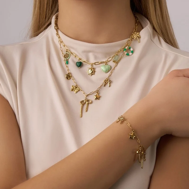Green Heart Dream Charm Kette 14K Vergoldet