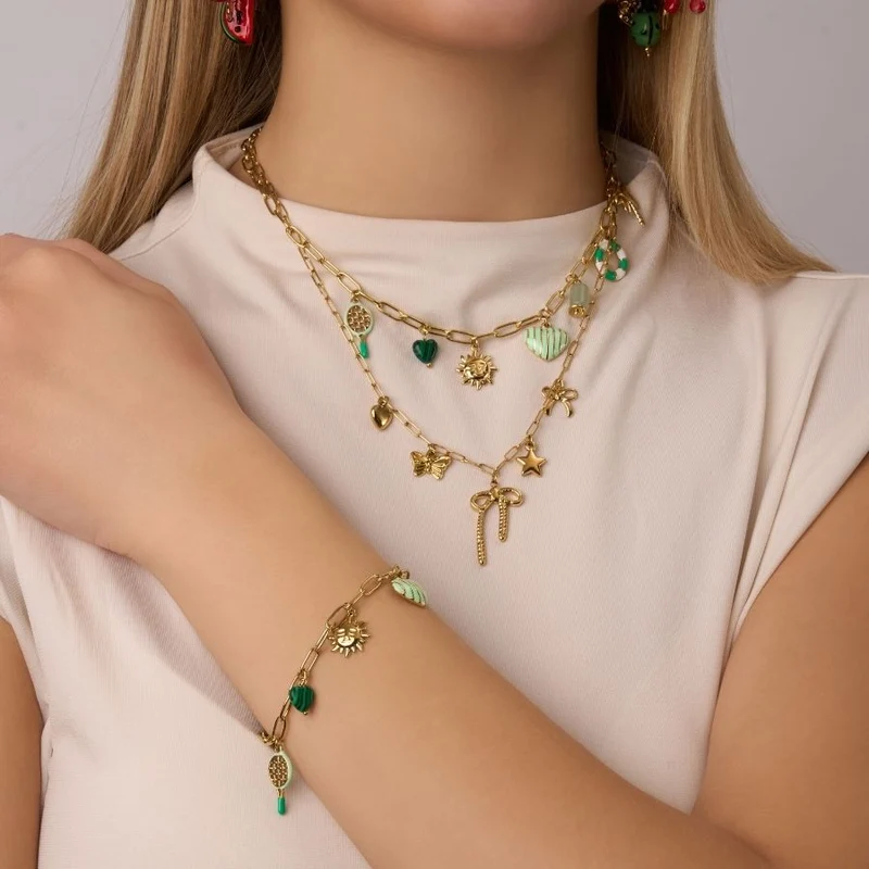 Green Heart Dream Charm Kette 14K Vergoldet