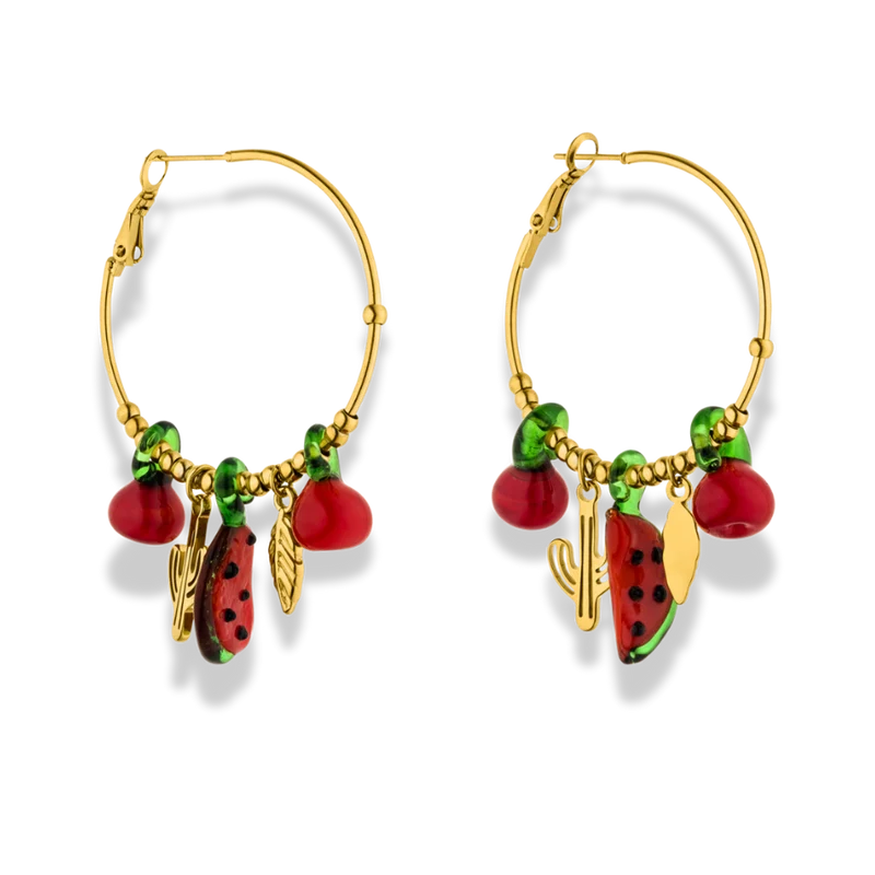 Fruit Charms Hoop Ohrringe 14K Vergoldet