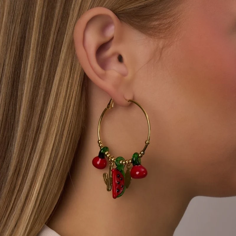 Fruit Charms Hoop Ohrringe 14K Vergoldet