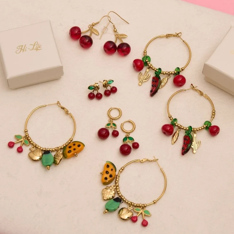 Fruit Charms Hoop Ohrringe 14K Vergoldet