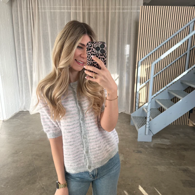 Short Stripes Strickjacke - Rosa x Grau