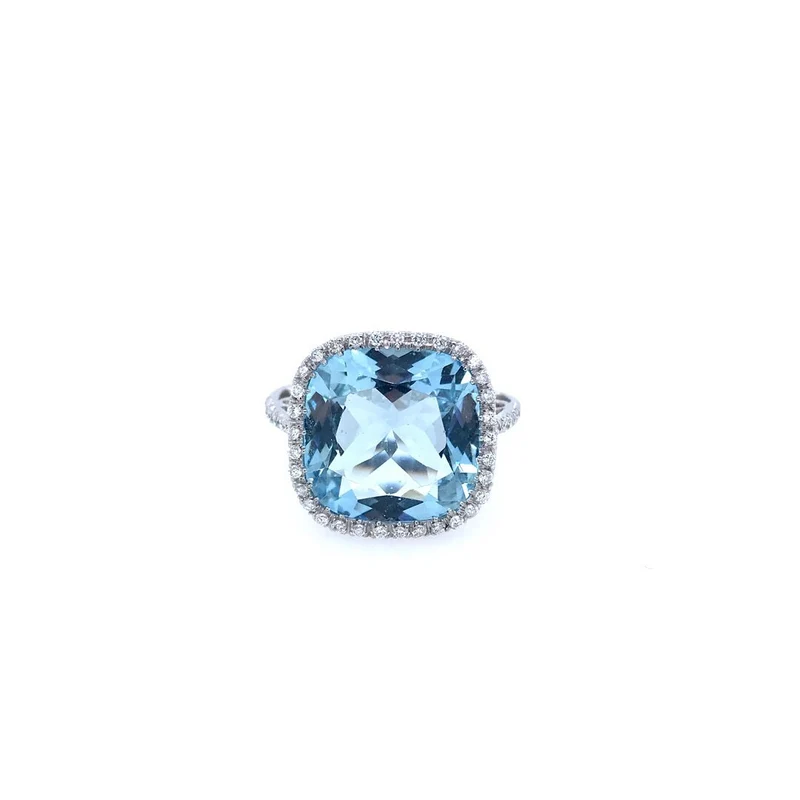 Exklusiver Ring Weissgold 750 mit grossem Aquamarin & Brillanten