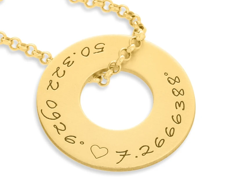 KOORDINATEN KETTE 925 SILBER VERGOLDET SCHMUCK KETTE MIT NAMEN GRAVUR