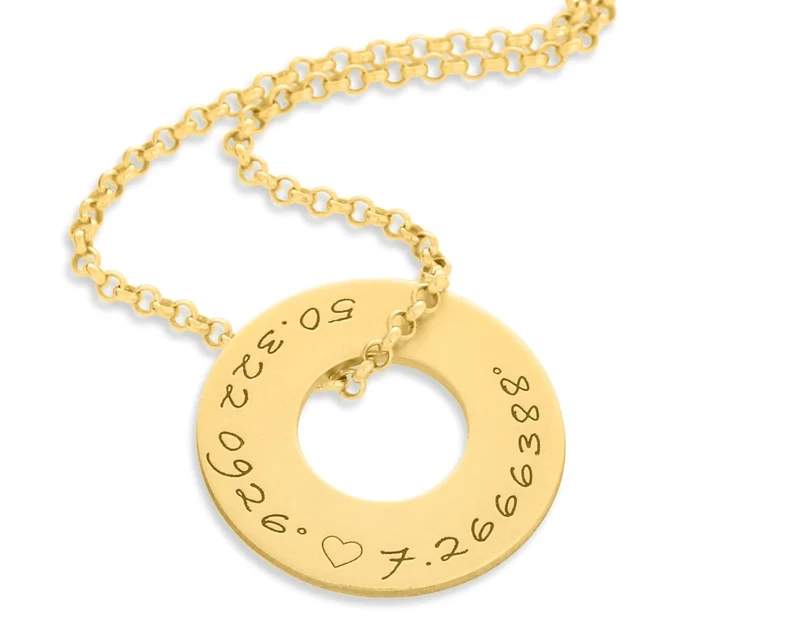 KOORDINATEN KETTE 925 SILBER VERGOLDET SCHMUCK KETTE MIT NAMEN GRAVUR