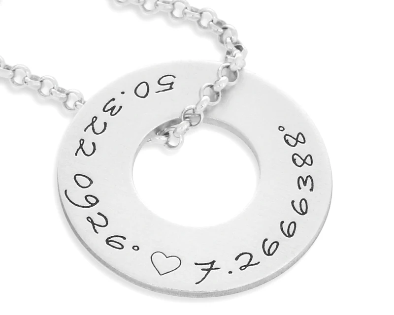 SILBERKETTE MIT GRAVUR 925 SILBER DONUT ANHÄNGER KETTE MIT KOORDINATEN
