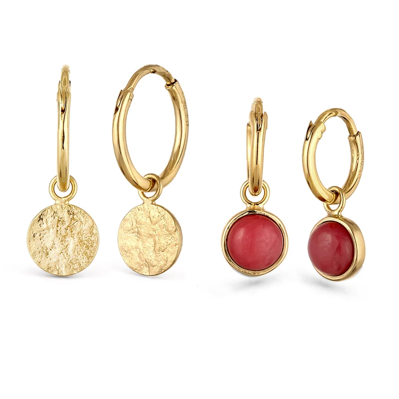 Creolen Set Plättchen | Achat (Rot)