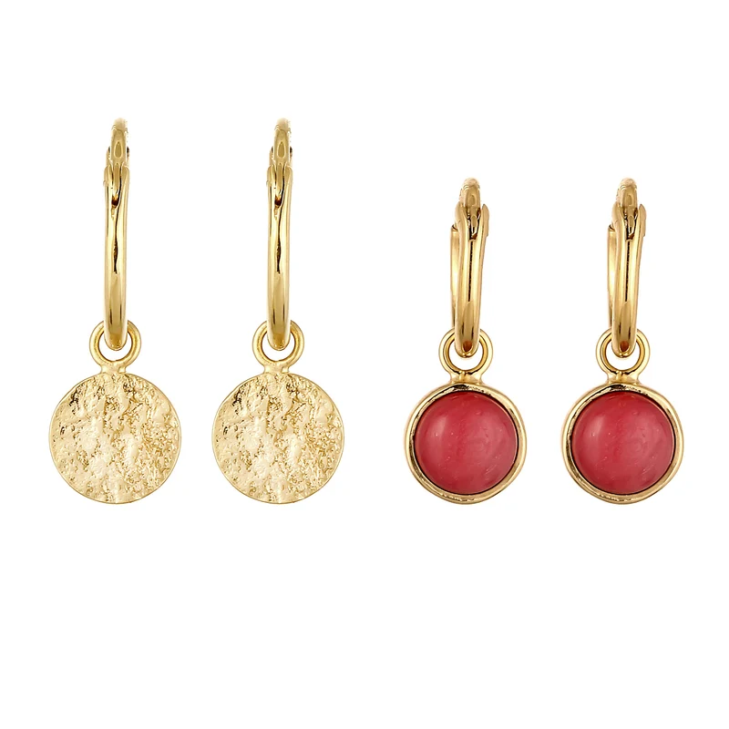 Creolen Set Plättchen | Achat (Rot)