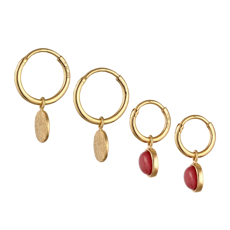 Creolen Set Plättchen | Achat (Rot)