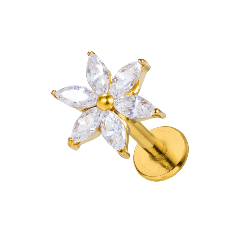 Crystal Flower Labret Piercing - Titan