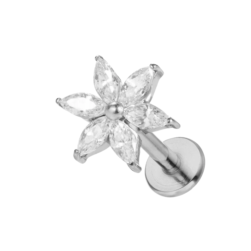Crystal Flower Labret Piercing - Titan