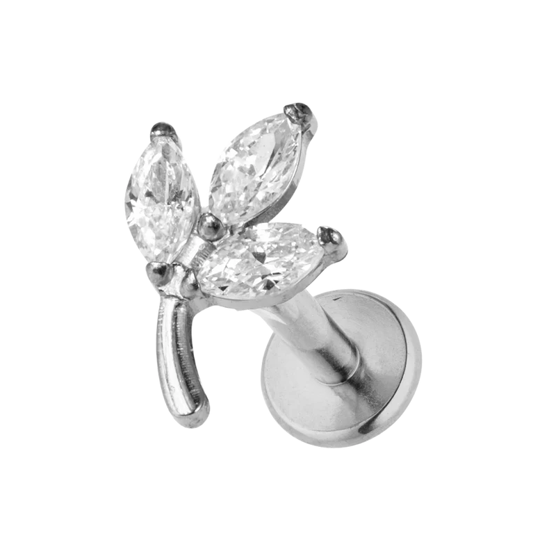 Crystal Leaf Labret Piercing - Titan
