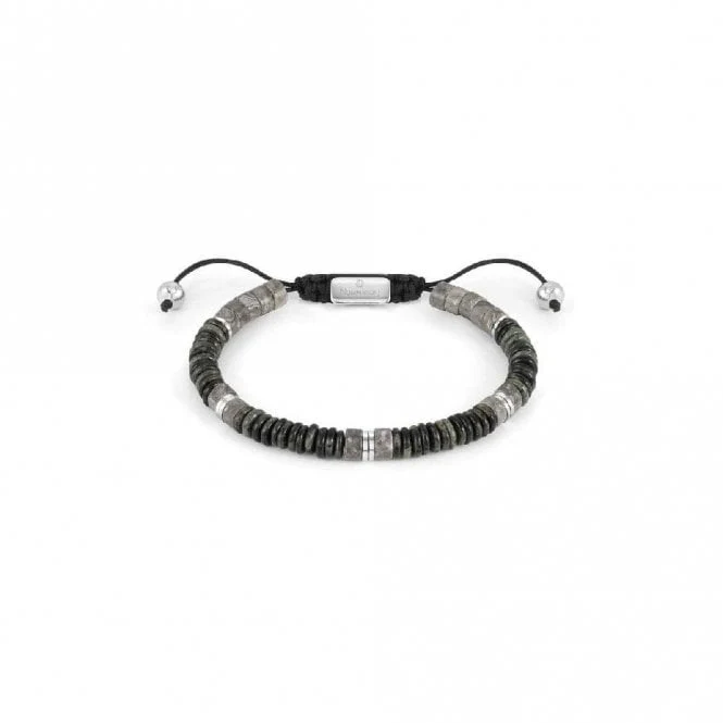Instinct Style Silver Steel & Grey Jasper Bracelet