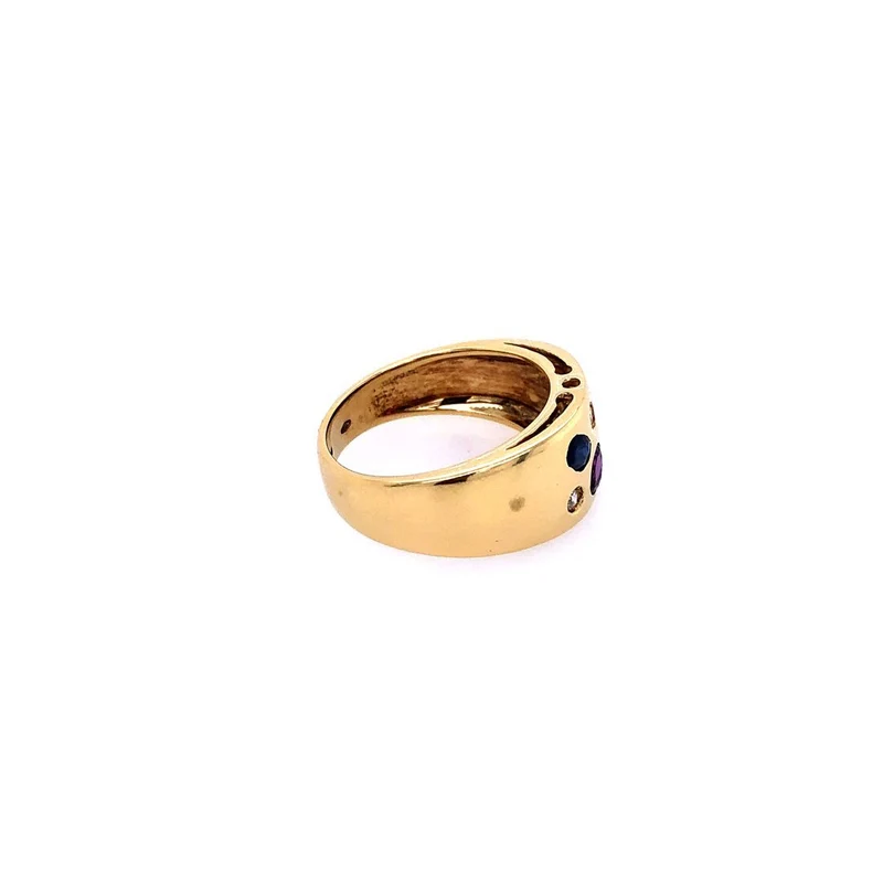 Ring Gelbgold 750 mit Rubin, Safiren, Smaragd & Brillanten