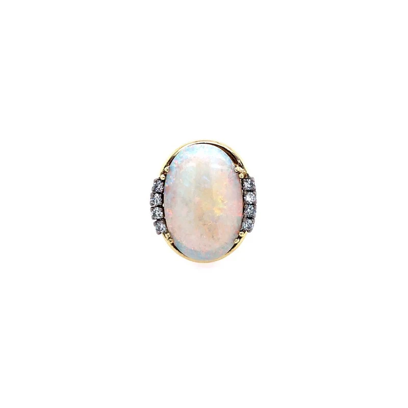 Ring Bicolor Gold 585 mit grossem Opal & Brillanten